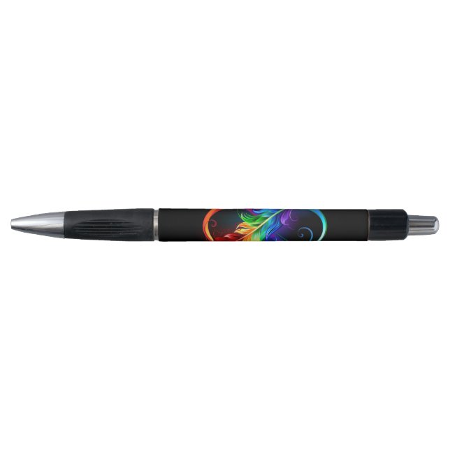 Stylo Symbole d'infini avec plume arc-en-ciel (Devant)