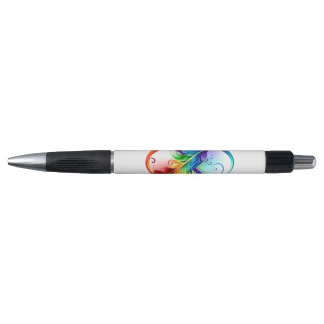 Stylo Symbole d'infini avec plume arc-en-ciel (Devant)