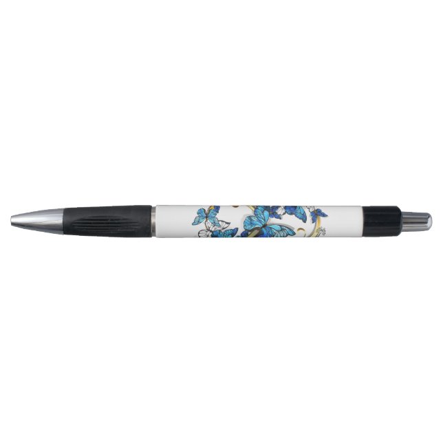 Stylo Symbole infini de papillons Morpho bleus (Devant)
