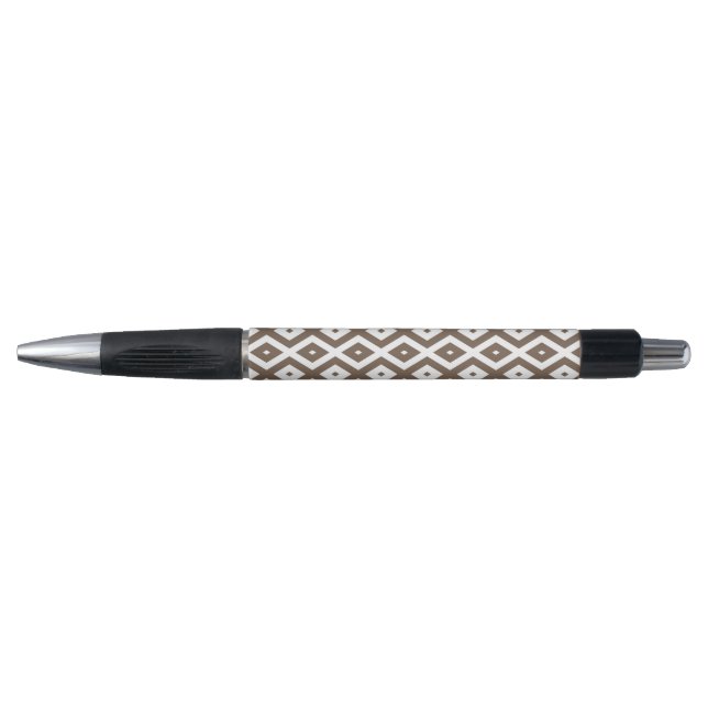 Stylo Taupe motif diamant brun et blanc (Devant)