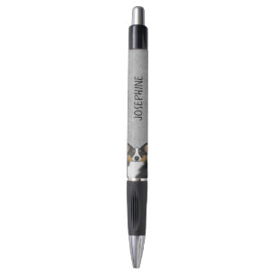 Stylo Tête de Corgi Gallois Pembroke Tricolore Noir avec