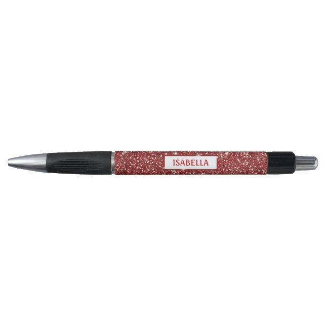Stylo Texture de Faux Paillettes Rouges avec Nom Personn (Devant)