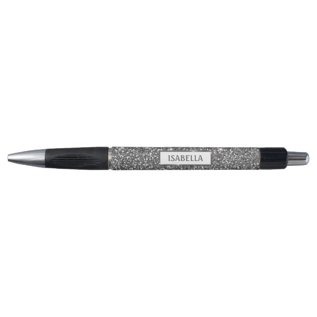 Stylo Texture de paillettes en argent faux et texte pers (Devant)