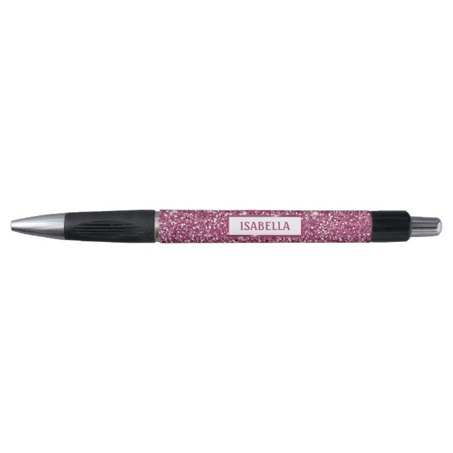 Stylo Texture de scintillement rose faux avec nom person (Devant)