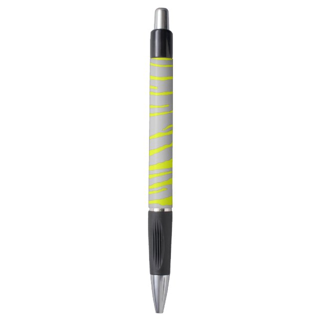 Stylo Tigre argenté rayures jaune (Devant (Vertical))