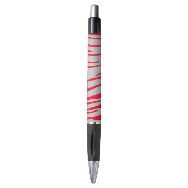 Stylo Tigre argenté rayures rouge (Devant (Vertical))