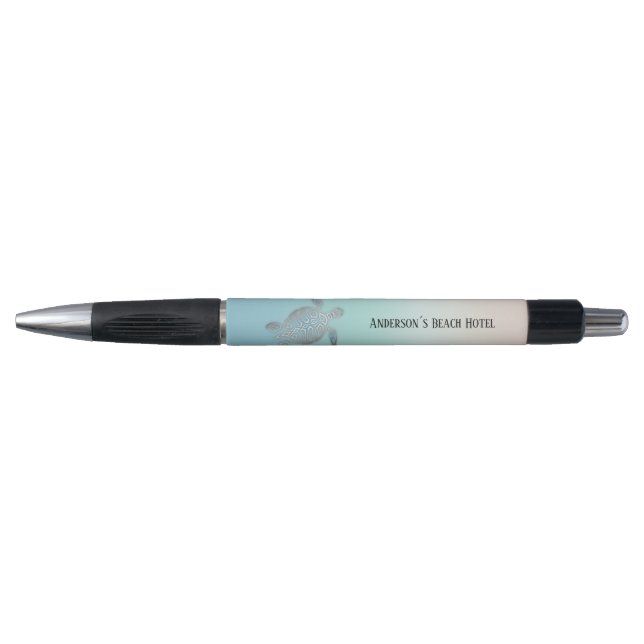 Stylo Tortue Côtière Argent Turquoise Ajouter Texte (Devant)