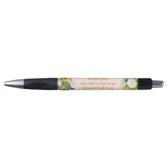Stylo Tournesol Floral Bible Verse Garder la paix parfai (Devant)