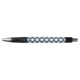 Stylo Trellis bleu blanc et marine, treillis, Quatrefoil