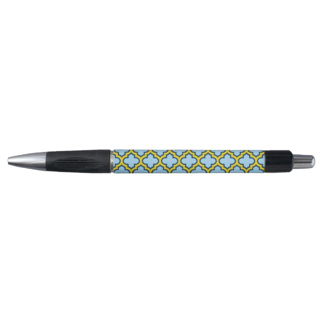 Stylo Trellis bleu et jaune, treillis, Quatrefoil (Devant)