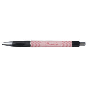 Stylo Trendy Pink Chevron Zigzag Nom et Monogramme