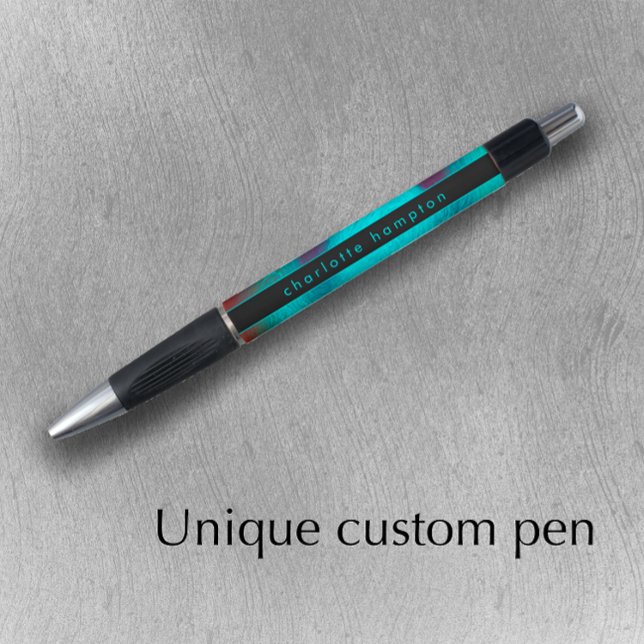 Stylo Turquoise Moderne Unique Cool Groovy Personnalisé (Add your name to this original colorful pen. Personalize this modern promotional pen.
)