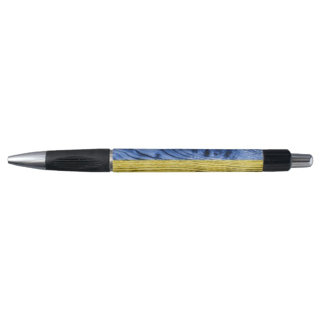 Stylo Ukraine drapeau bleu jaune motif de texture de boi (Devant)