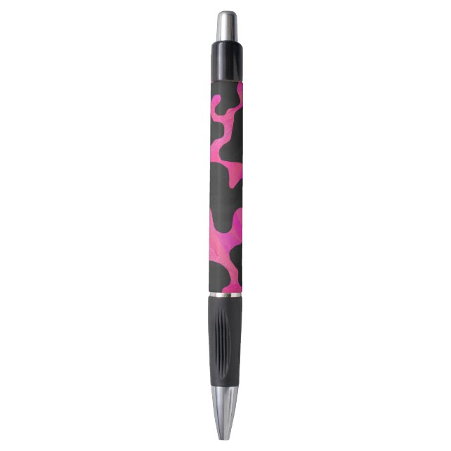 Stylo Vache rose chaud et noir (Devant (Vertical))