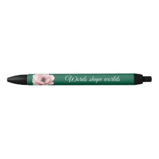 Stylo Vert Élégant Avec Fleur Rose
