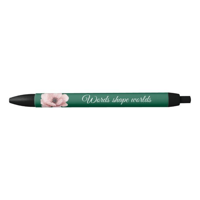 Stylo Vert Élégant Avec Fleur Rose (Devant)