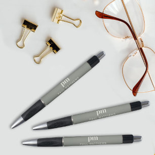 Stylo Vert sauge Élégant Monogramme et Nom Professionnel