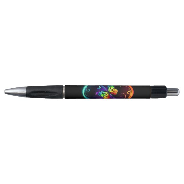 Stylo Vibrant infinity with rainbow butterfly on black (Devant)