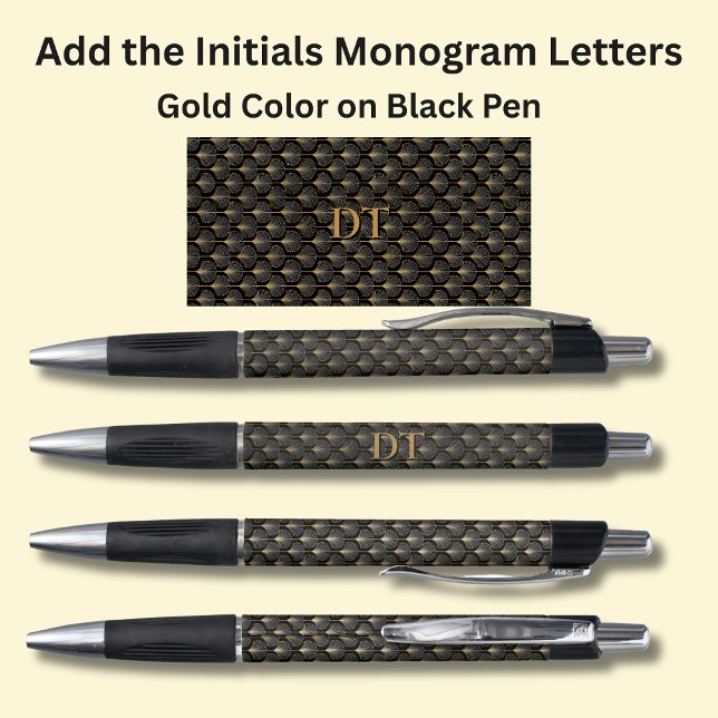 Stylo Vos initiales Monogramme Or Géométrique sur Noir (Créateur téléchargé)