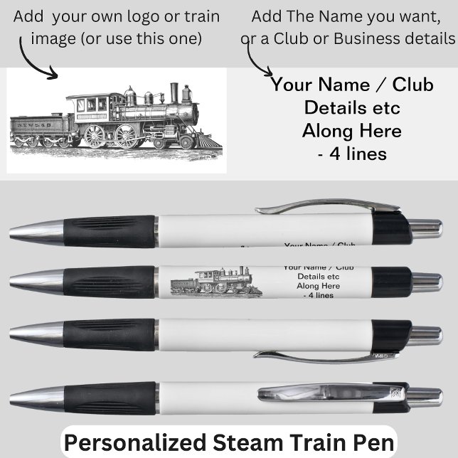 Stylo Votre nom Club Business Logo Image etc Steam Train (Créateur téléchargé)