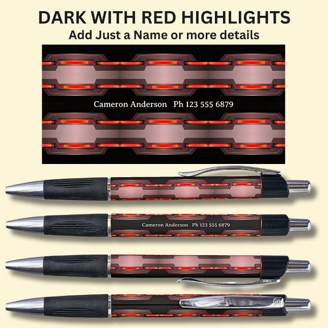 Stylo Votre nom & détails facultatifs en noir et rouge (Créateur téléchargé)