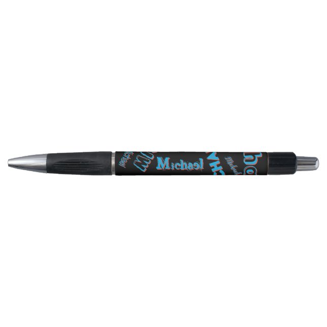 Stylo Votre nom motif monogramme bleu rouge noir (Devant)