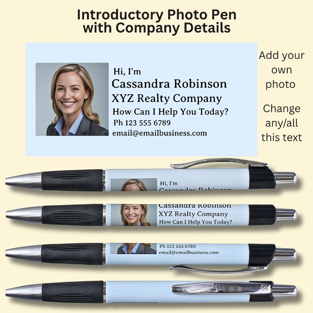 Stylo Votre photo et détails d'introduction sur le bleu  (Créateur téléchargé)