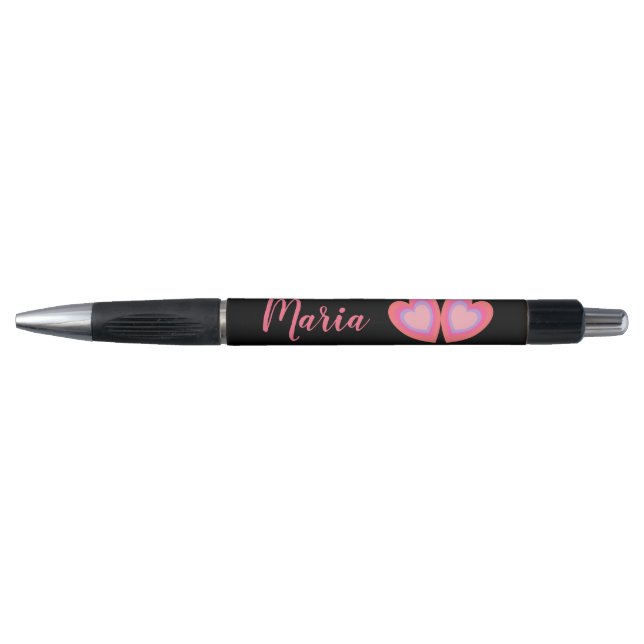 Stylos personnalisés avec nom modifiable et coeurs (Devant)