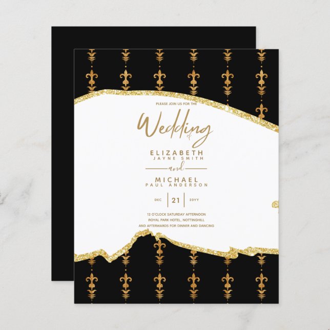 Sublime BLack OR Blanc Mariage Invitations (Devant / Derrière)