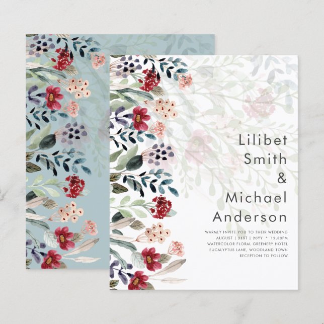 Sublime Bourgogne Bleu Fleur sauvage Élégant Maria (Devant / Derrière)