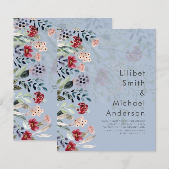 Sublime Bourgogne Bleu Fleur sauvage Élégant Maria (Devant / Derrière)