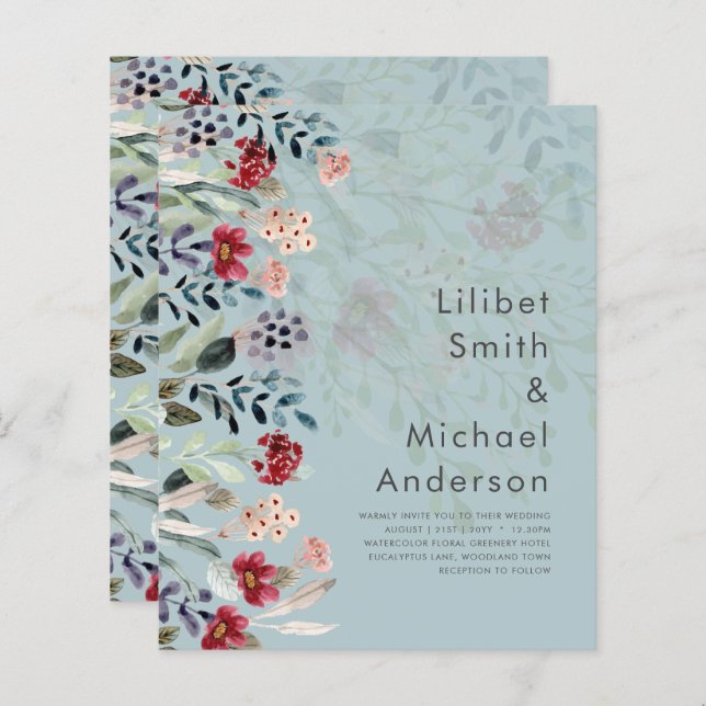 Sublime Bourgogne Bleu Fleur sauvage Élégant Maria (Devant / Derrière)