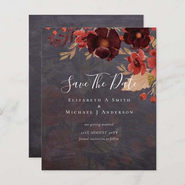 Sublime Bourgogne Floral Mariage SAVE DATES Budget (Devant / Derrière)