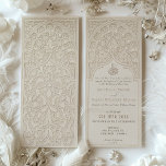 Sublime crème Faire-part de mariage de dentelle is<br><div class="desc">Ce faire-part de mariage présente une étonnante vitrine de dentelle islamique dans une palette de crème sophistiquée. Les détails complexes du motif en dentelle rappellent la grandeur de l'architecture islamique, avec des motifs floraux et géométriques qui s'entrelacent pour former un décor serein et élégant. La couleur crème confère une qualité...</div>