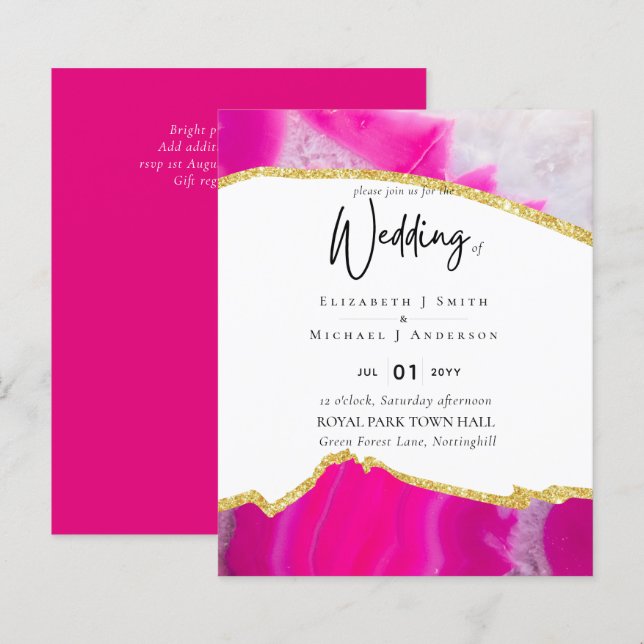 Sublime Rose Or Agate Mariage INVITE BUDGET (Devant / Derrière)