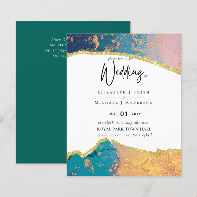 Sublime TURQUOISE OR Agate Style Mariage Invitatio (Devant / Derrière)