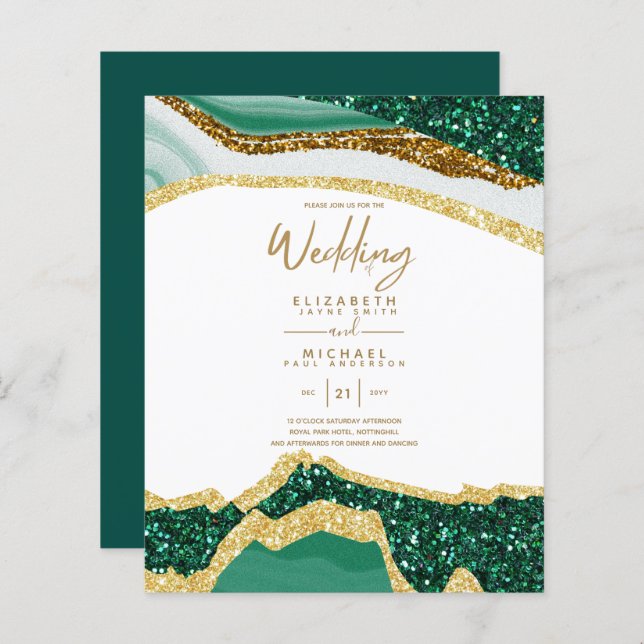 Sublime Vert Or Agate Mariage Invitations (Devant / Derrière)