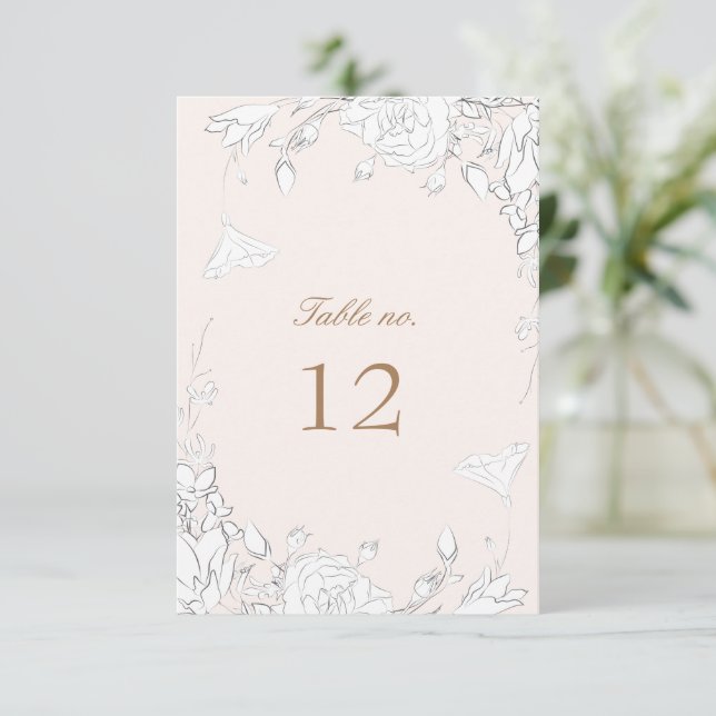 Subtil Blush Floral Mariage Numéro de table (Debout devant)