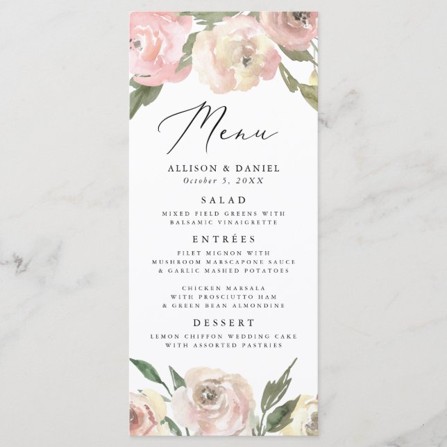 Subtle Blooms | Carte de Menu de Mariage Florale (Devant)