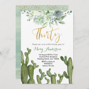 Succulent 30e anniversaire Invitation cactus