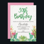 Succulent Cactus 30e invitation anniversaire<br><div class="desc">Vous cherchez un cactus aquarelle ou une succulente invitation à 30e anniversaire? Ce design comporte un titre de calligraphie aquarelle en brosse qui ne peut pas être modifié et quelques cactus fleuris et un succulent dans la partie inférieure du design. J'ai aussi ajouté de la texture faux or grunge autour...</div>
