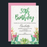 Succulent Cactus 30e invitation anniversaire<br><div class="desc">Vous cherchez un cactus aquarelle ou une succulente invitation à 30e anniversaire? Ce design comporte un titre de calligraphie aquarelle en brosse qui ne peut pas être modifié et quelques cactus fleuris et un succulent dans la partie inférieure du design. J'ai aussi ajouté de la texture faux or grunge autour...</div>