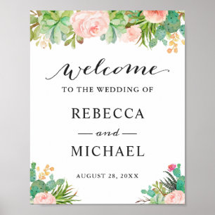 Succulent Cactus Floral Mariage Affiche de bienven