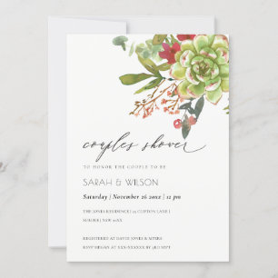 Succulent Cactus Rouge Floral Couples Invitation d