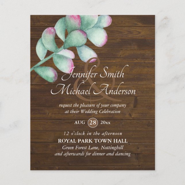 Succulent Pink Blush Mint Green Budget Mariage (Devant)