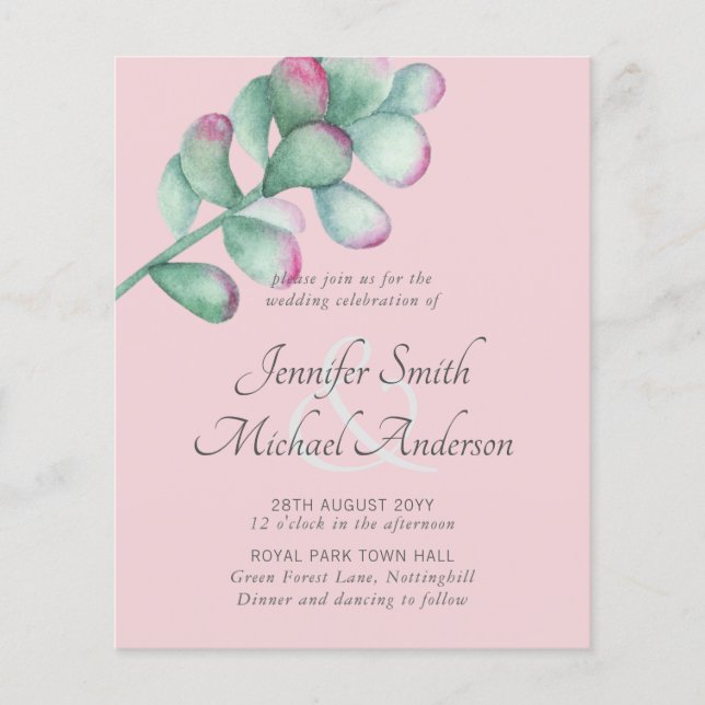 Succulent Pink Blush Mint Green Budget Mariage (Devant)