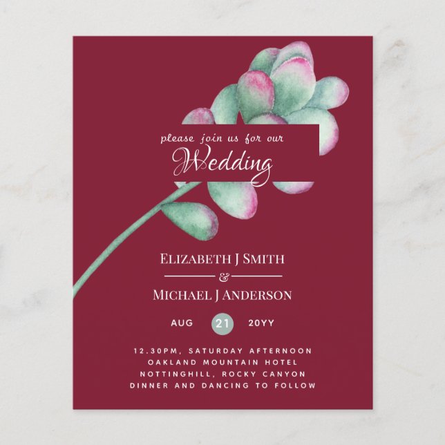 Succulent Pink Blush Mint Green Budget Mariage (Devant)