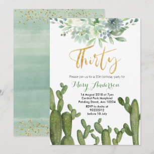 Succulent Trente 30e anniversaire Invitation cactu