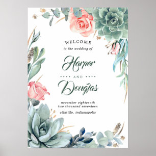Succulent verdure Blush rose Mariage Affiche de bi