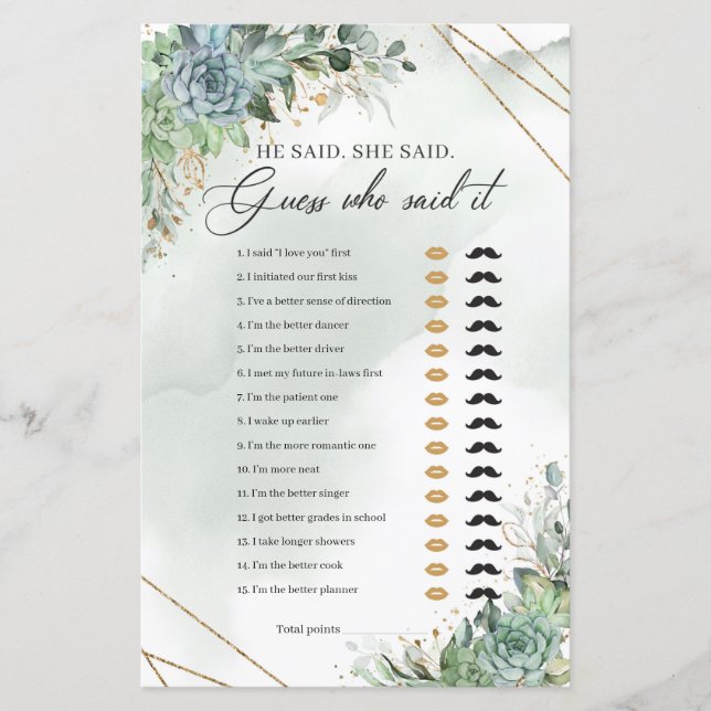 Succulent vert eucalyptus or Il dit Elle dit (Devant)